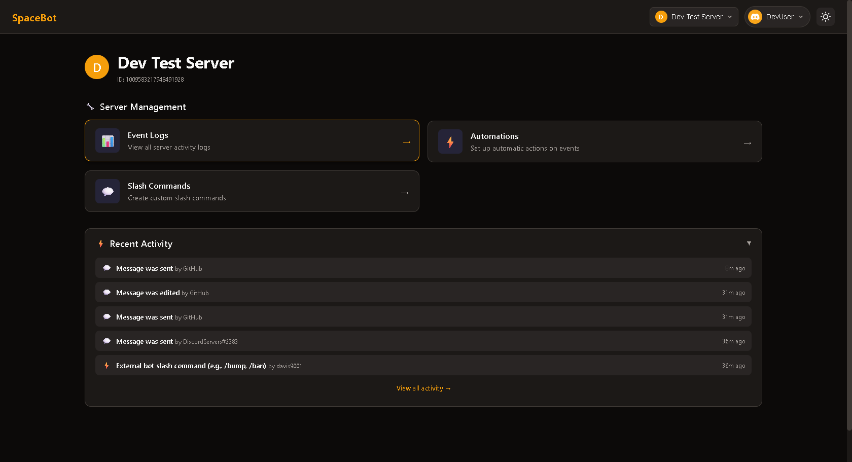 SpaceBot Admin Dashboard
