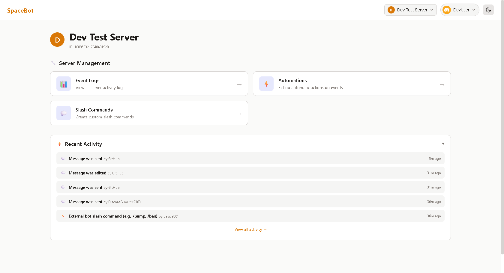 SpaceBot Admin Dashboard